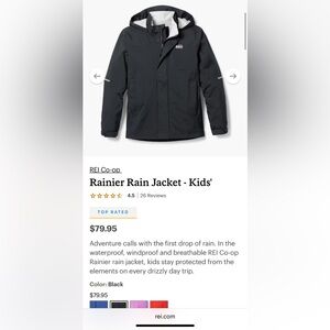 REI Co-op Kids' Navy Blue Rainier Rain Jacket, EUC, size M